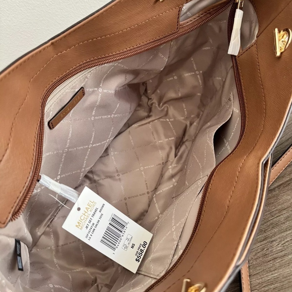 New MICHAEL KORS 2pc Jet Set Large Tote Bag With Card Holder Brown MK - Picture 5 of 5